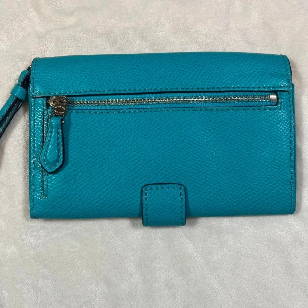 COACH Teal‎ Leather Wallet With Wrist Strap